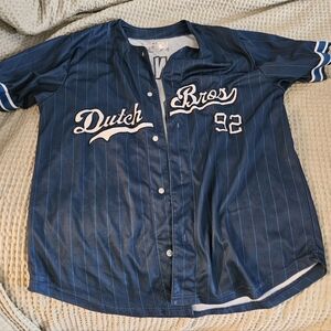 Dutch Bros Navy Blue Pinstripe Jersey with White Accents